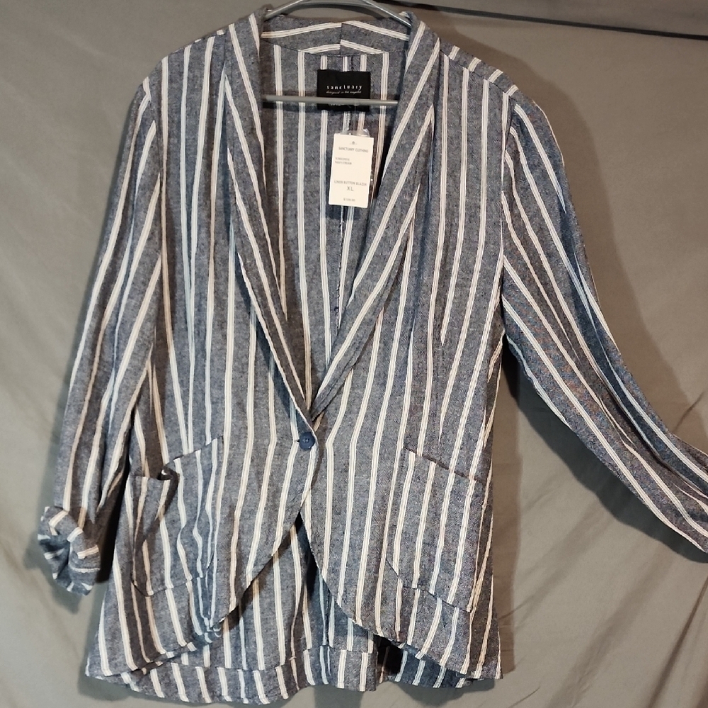 Sanctuary NWT Blue and White Striped Blazer Size XL